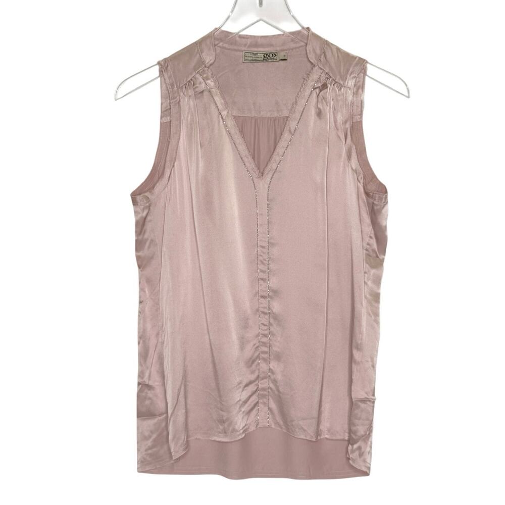 GoSilk Soft Pink Sleeveless V Neck Satin Sleeveless Blouse Tank XS 100% Silk